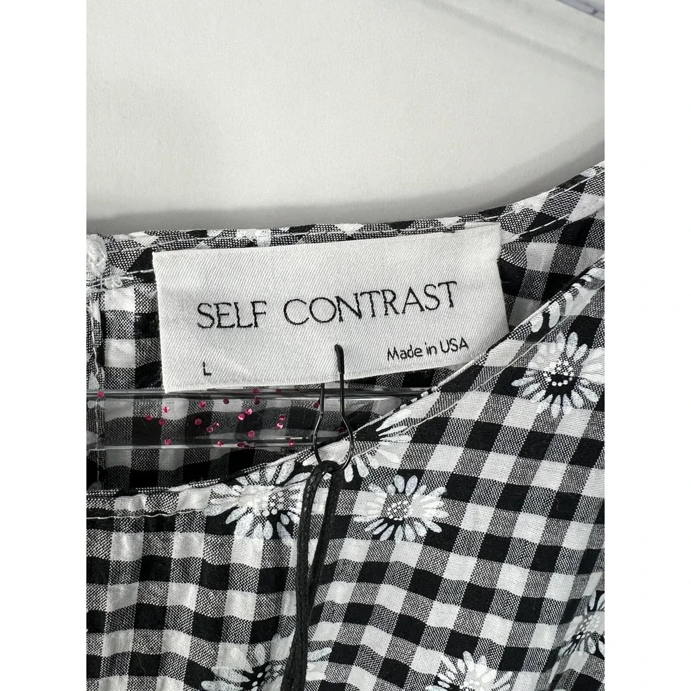 Self Contrast Black And White Floral Checkered Mini Dress Women's Size L NWT - Picture 4 of 9